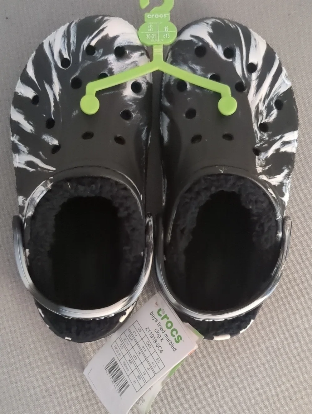 NWT CROCS Baya SZ 13 Kids Classic Lined Clog in Black & White Marble